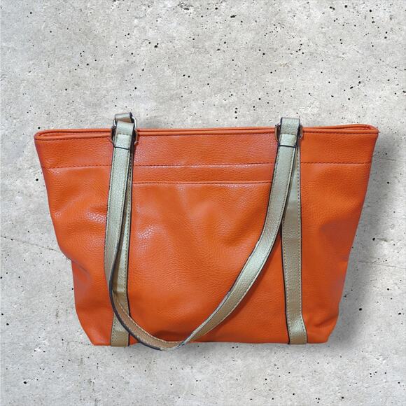 Franco Sarto Orange Faux Leather Handbag Tote Bag Style Purse 3 Compartment - Picture 4 of 9